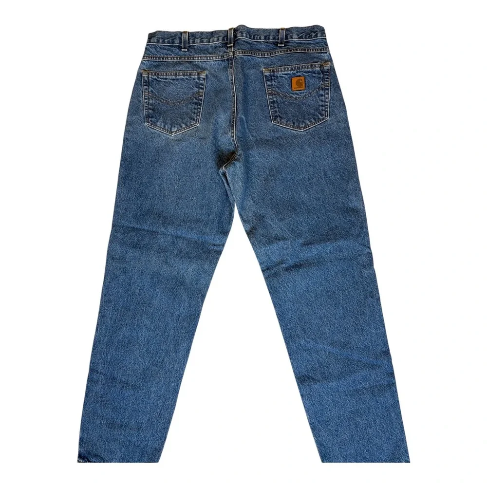 Carhartt Mens Relaxed Fit Straight Leg Jeans Medium Wash Blue Distressed 37x32